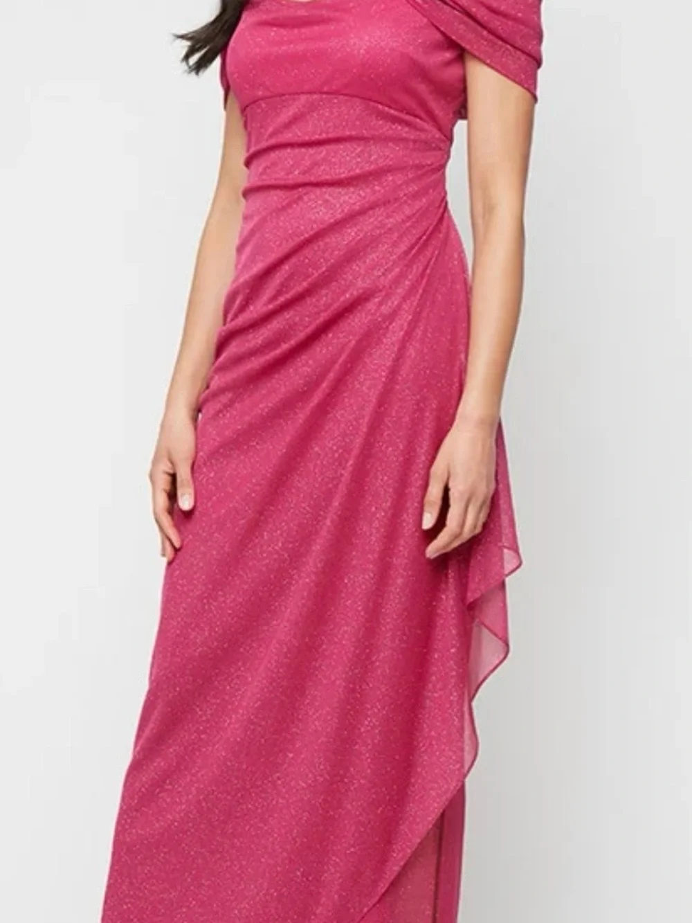 Alex Evenings Sparkling Fuchsia Cold Shoulder Gown